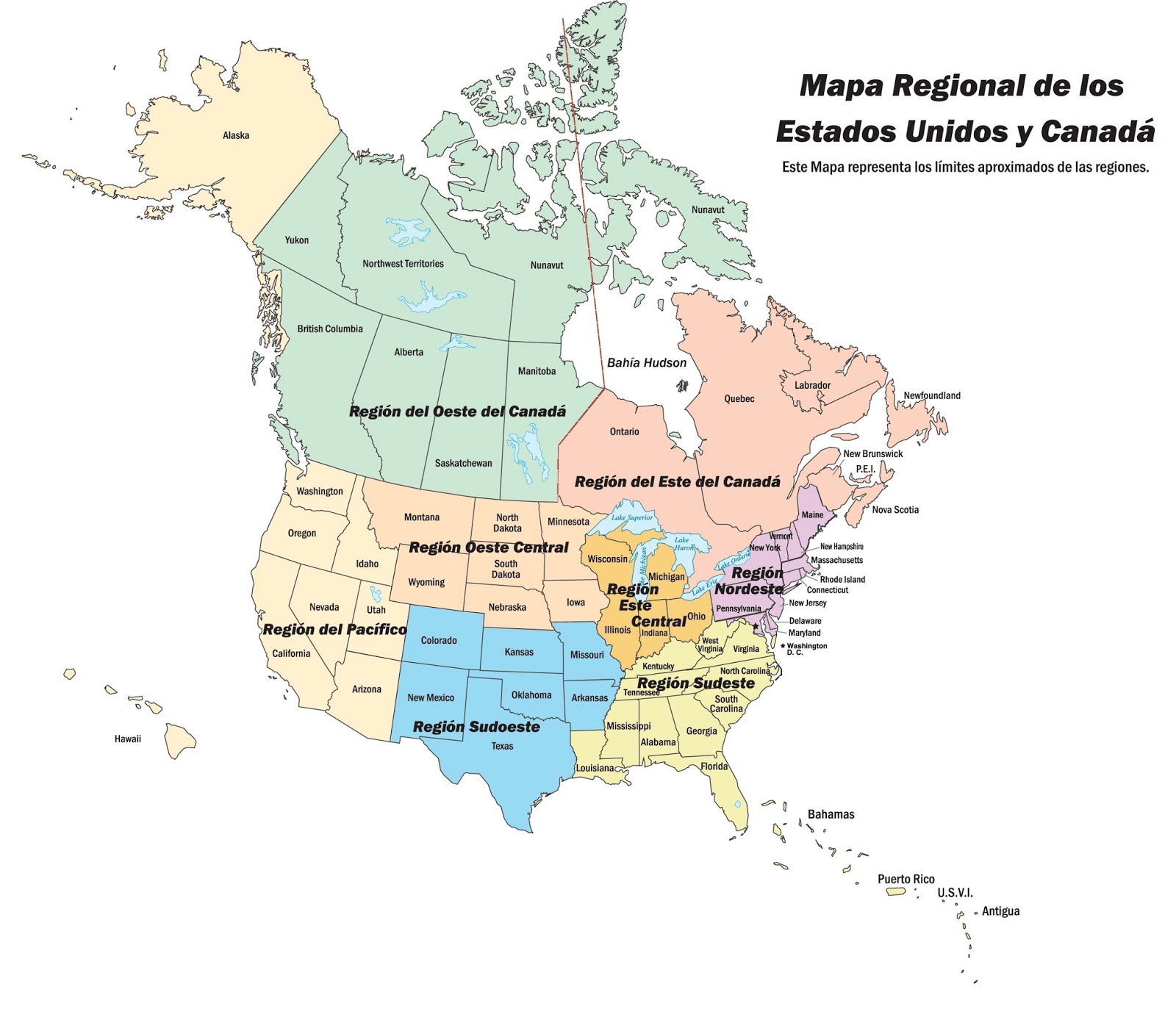 Mapa de canada y estados unidos
